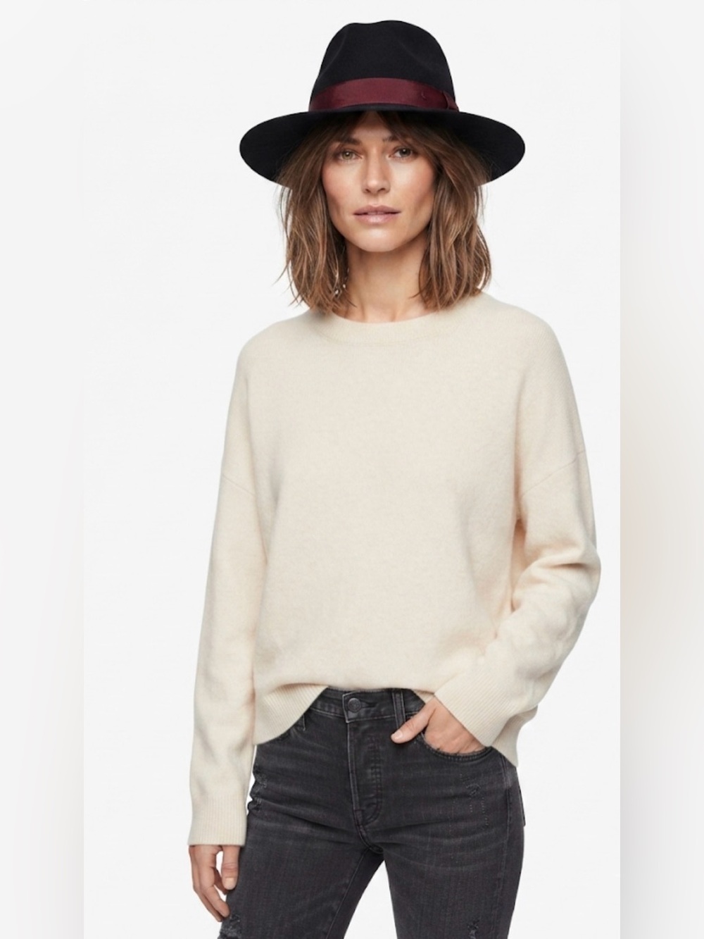 Rag & Bone Black Wool Felt Fedora Hat Maroon Ribbon Band: One Size